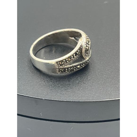Sterling Silver 925 Marcasite Twist Knot Wrapped Ring Sz 8.25 - Picture 6 of 9